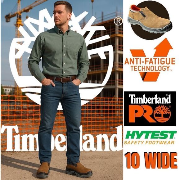 Timberland Pro Hytest Safety Footwear Slip-On Work Shoes - Size 10 WIDE Brown - Picture 1 of 9